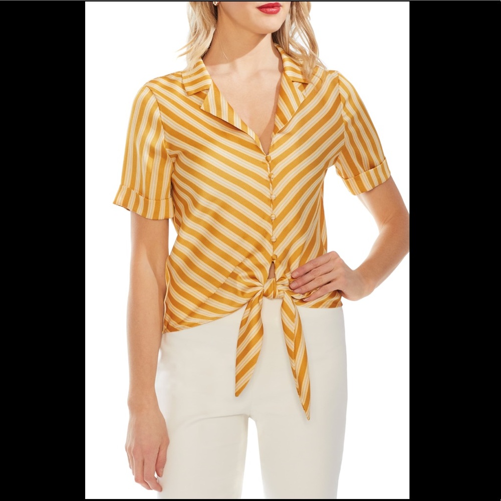 Vince Camuto Bay Strip Tie Front Blouse - Small